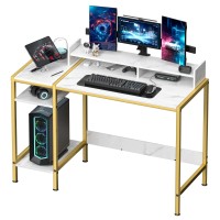 Minosys Computer Desk - 47? Gaming Desk, Home Office Desk With Storage, Small Desk With Monitor Stand, Writing Desk For 2 Monitors, Adjustable Storage Space, Modern Design Corner Table, Marble.