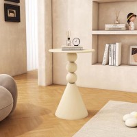 Round Side Table White, Round Accent End Table, Metal Bedside Table Small, Modern Round Nightstand Sofa Side Table for Living Room Bedroom, Balcony, Office (Color : Beige)