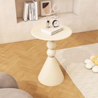 Round Side Table White, Round Accent End Table, Metal Bedside Table Small, Modern Round Nightstand Sofa Side Table for Living Room Bedroom, Balcony, Office (Color : Beige)