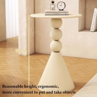 Round Side Table White, Round Accent End Table, Metal Bedside Table Small, Modern Round Nightstand Sofa Side Table for Living Room Bedroom, Balcony, Office (Color : Beige)