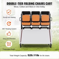 Vevor Folding Chair And Table Cart, Heavy Duty Steel Folding Chair Rack For 84 Chairs With Pvc Locking Wheel, 530Lbs Capacity Storage Rack Trolley With 4 Wheels, 2 Elastic Cords, Cover, Matte Black