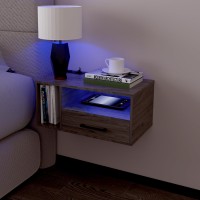 Homaterial Floating Nightstand With Charging Station And Led Lights, Floating Bedside Table With Drawers Wall Mounted Nightstands,For Bedroom Room, 21.3