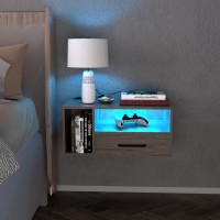 Homaterial Floating Nightstand With Charging Station And Led Lights, Floating Bedside Table With Drawers Wall Mounted Nightstands,For Bedroom Room, 21.3