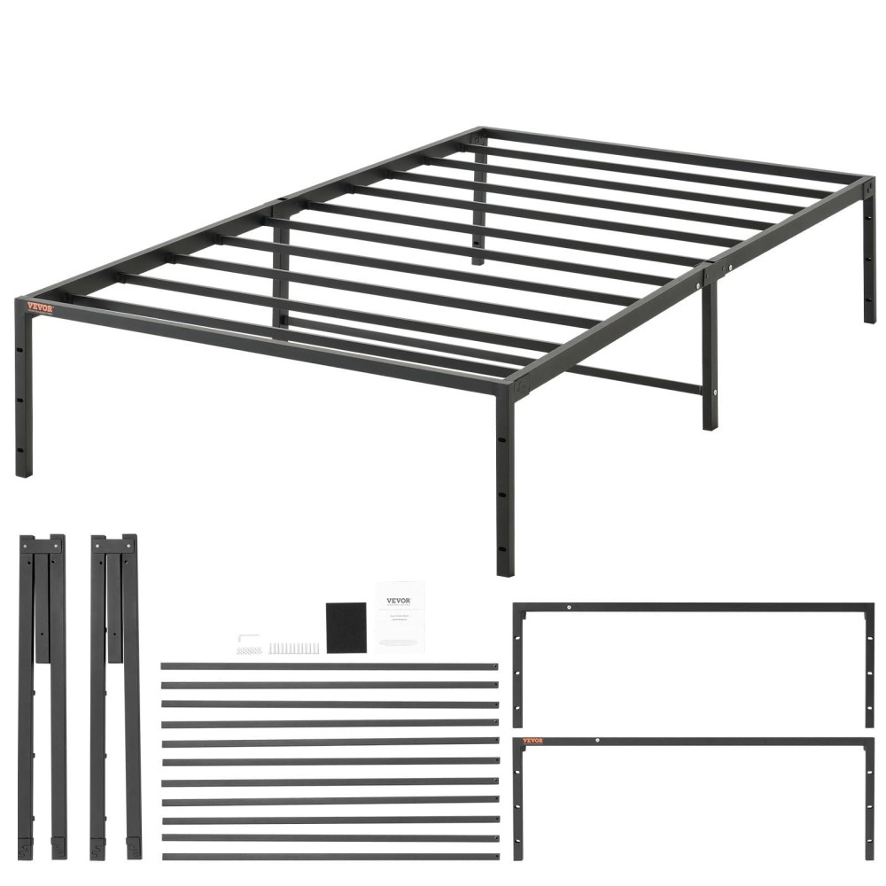 Vevor 14 Inch Twin Metal Bed Frame Platform, No Box Spring Needed, Embedded Mattress Foundation With Steel Slat Support, Easy Assembly, Noise Free