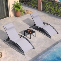 Purple Leaf Patio Chaise Lounge Set Of 3 Outdoor Lounge Chair Beach Pool Sunbathing Lawn Lounger Recliner Outside Tanning Chairs