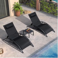 Purple Leaf Patio Oversized Chaise Lounge Chair Set With Side Table Pool Adjustable Recliner Chairs For Outside Outdoor Sunbathi