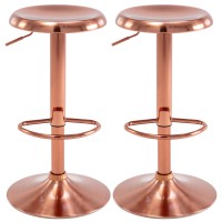 Brage Living Adjustable Bar Stools Set Of 2, Swivel Round Metal Airlift Barstools, Backless Counter Height Bar Chairs For Kitchen Dining Room Pub Cafe (Rose Gold)