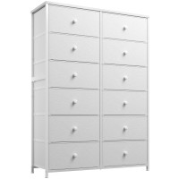 Enhomee White Dresser For Bedroom With 12 Drawers, White Tall Dressers For Bedroom With Wooden Top And Metal Frame, White Dressers & Chest Of Drawers For Bedroom, Closet, Nursery, Bedroom, White