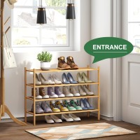 Kiplant Long Shoe Rack 4Tier Bamboo Wood Shoe Rack Stackable Shoe Rack For Closet Entryway Hallway