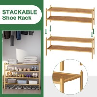 Kiplant Long Shoe Rack 4Tier Bamboo Wood Shoe Rack Stackable Shoe Rack For Closet Entryway Hallway