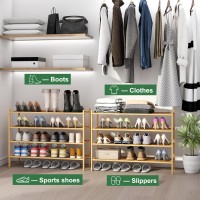 Kiplant Long Shoe Rack 4Tier Bamboo Wood Shoe Rack Stackable Shoe Rack For Closet Entryway Hallway