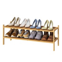 Kiplant Long Shoe Rack 2Tier Bamboo Wood Shoe Rack Stackable Shoe Rack For Closet Entryway Hallway