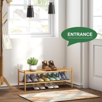 Kiplant Long Shoe Rack 2Tier Bamboo Wood Shoe Rack Stackable Shoe Rack For Closet Entryway Hallway