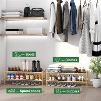 Kiplant Long Shoe Rack 2Tier Bamboo Wood Shoe Rack Stackable Shoe Rack For Closet Entryway Hallway