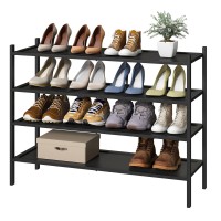 Kiplant Black Shoe Rack 4Tier Bamboo Wood Shoe Rack Stackable Bamboo Wood Shoe Rack For Closet Entryway Hallway