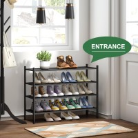 Kiplant Black Shoe Rack 4Tier Bamboo Wood Shoe Rack Stackable Bamboo Wood Shoe Rack For Closet Entryway Hallway