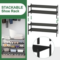 Kiplant Black Shoe Rack 4Tier Bamboo Wood Shoe Rack Stackable Bamboo Wood Shoe Rack For Closet Entryway Hallway