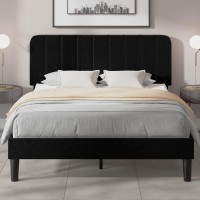 Vecelo Queen Size Bed Frame With Adjustable Headboard Velvet Heavy Duty Platform Beds With Strong Wood Slats Support No Box Sp