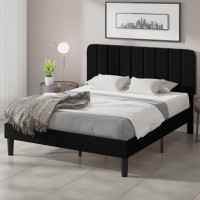 Vecelo Queen Size Bed Frame With Adjustable Headboard Velvet Heavy Duty Platform Beds With Strong Wood Slats Support No Box Sp