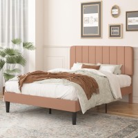 Vecelo Queen Size Bed Frame With Adjustable Headboard Velvet Heavy Duty Platform Beds With Strong Wood Slats Support No Box Sp