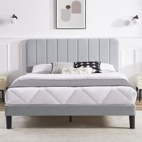 Vecelo Queen Size Bed Frame With Adjustable Headboard Velvet Heavy Duty Platform Beds With Strong Wood Slats Support No Box Sp