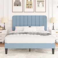 Vecelo Full Size Bed Frame With Adjustable Headboard Velvet Heavy Duty Platform Beds With Strong Wood Slats Support No Box Spr