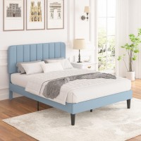 Vecelo Full Size Bed Frame With Adjustable Headboard Velvet Heavy Duty Platform Beds With Strong Wood Slats Support No Box Spr