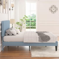 Vecelo Full Size Bed Frame With Adjustable Headboard Velvet Heavy Duty Platform Beds With Strong Wood Slats Support No Box Spr