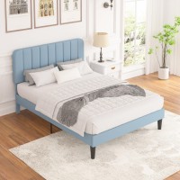 Vecelo Full Size Bed Frame With Adjustable Headboard Velvet Heavy Duty Platform Beds With Strong Wood Slats Support No Box Spr