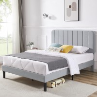 Vecelo Full Size Frame With Adjustable Headboard Velvet Heavy Duty Platform Beds With Strong Wood Slats Support No Box Spring