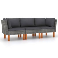 Vidaxl 3-Seater Patio Sofa With Cushions - Weather-Resistant Poly Rattan & Powder-Coated Steel Frame - Easy-Clean Gray Outdoor Sofa With Removable And Washable Cushions - Ideal For Modern Or Farmh...