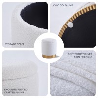 Jv Home Ottoman Teddy Pouf With Storage Soft Bench Vanity Accent Chair Makeup Poufs Small Round Ottomans Pouffe Salon For Bedroom, Living Room, Dining Room, Entryway, Kitchen, Office Cream