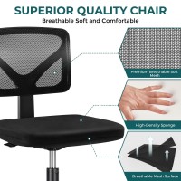 Dumos Armless Desk Wheels Cute Home Office Chairs Ergonomic Adjustable Swivel Rolling Task Comfy Mesh Mid Back Computer Work V