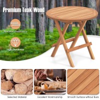 Relax4Life Folding Outdoor Side Table - Teak Wood Patio Side Table, Indoor Round End Table W/Slatted Tabletop, Small Foldable Beach Camp Table, Portable Picnic Table For Poolside Garden Yard Deck (1)