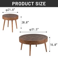 Koncemel Round Coffee Table Set of 2, 2 Piece Farmhouse Nesting Table w Wooden Circle Sleeve Pattern, Modern MDF End Table for Living Room Bedroom Office Balcony