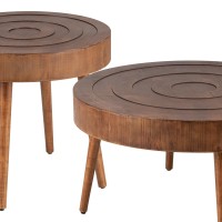 Koncemel Round Coffee Table Set of 2, 2 Piece Farmhouse Nesting Table w Wooden Circle Sleeve Pattern, Modern MDF End Table for Living Room Bedroom Office Balcony