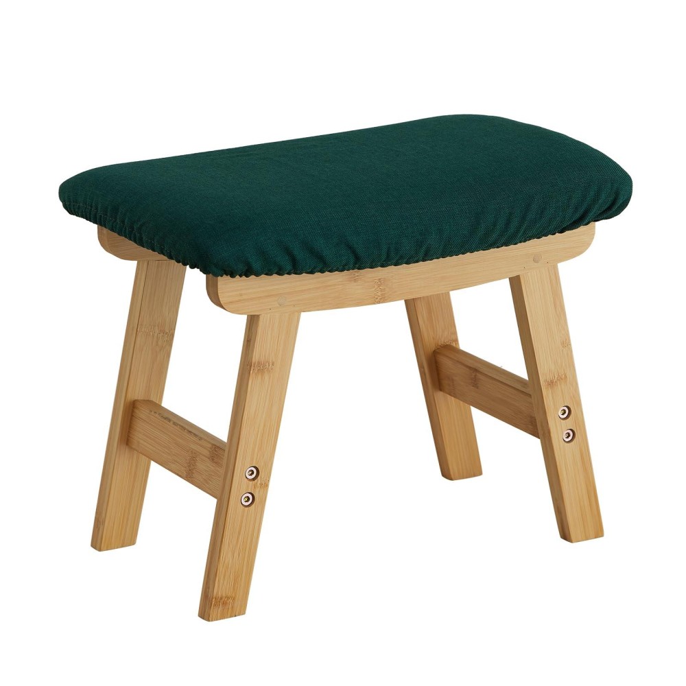 Foot Stool Ottoman Foot Rest Bamboo Foot Stool Under Desk Small Stool For Living Room Bedroom And Kitchen Natural Legs Green