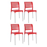 Econosillas Breeze Model | Set Of 4 Multi-Purpose Stackable Plastic Chairs Ideal For Restaurants, Cafes, Offices, Etc | High Resistance Polypropylene With Uv Protection | Red