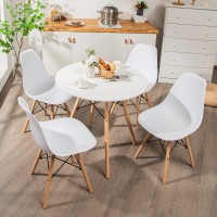 Tangkula Round Dining Table Set For 4, Kitchen Table Set With Seat & Solid Wood Legs, Round Kitchen Table And Chairs For Small Space, White