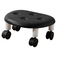 Yosoo Round Low Rolling Stools With Universal Wheel, Small And Compact, High Weight Capacity For Home, Faux Leather, Frame (Black)