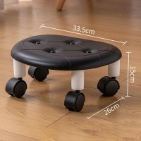 Yosoo Round Low Rolling Stools With Universal Wheel, Small And Compact, High Weight Capacity For Home, Faux Leather, Frame (Black)