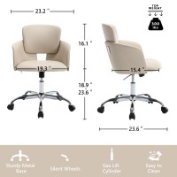 Beryth Home Office Chair With Wheels, Adjustable Height Pu Leather Ergonomic Computer Tilt Chair In Rocking Style, Modern Mid Back Swivel Vanity Task Chair For Office, Meeting, Study Room(Beige)