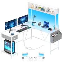 Yoobure L Shaped Desk Gaming Desk With Led Strip Power Outlet Reversible Lshaped Computer Desk With Storage Shelf Drawer