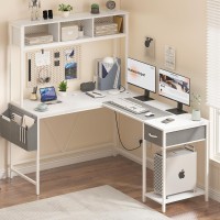 Yoobure L Shaped Desk Gaming Desk With Led Strip Power Outlet Reversible Lshaped Computer Desk With Storage Shelf Drawer