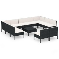 Vidaxl 12 Piece Outdoor Patio Lounge Set - Black Poly Rattan Garden Furniture With Cream White Cushions, Modular Design, Weather-Resistant Material
