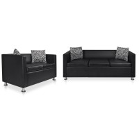 vidaXL Sofa Set 2Seater and 3Seater Black Faux Leather 278518