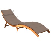 Vidaxl Patio Sun Lounger With Cushioned Comfort, Solid Acacia Wood, Gray, Ergonomically Designed, Foldable Outdoor Furniture For Garden/Pool/Balcony, No Assembly Required