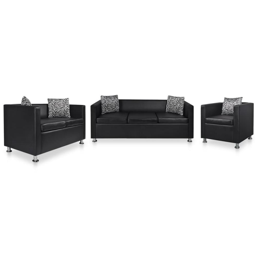 vidaXL Sofa Set Armchair 2Seater 3Seater Black Faux Leather 278519