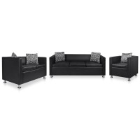 vidaXL Sofa Set Armchair 2Seater 3Seater Black Faux Leather 278519