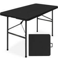 Best Choice Products 4Ft Plastic Folding Table Indoor Outdoor Heavy Duty Portable Whandle Lock For Picnic Party Camping B